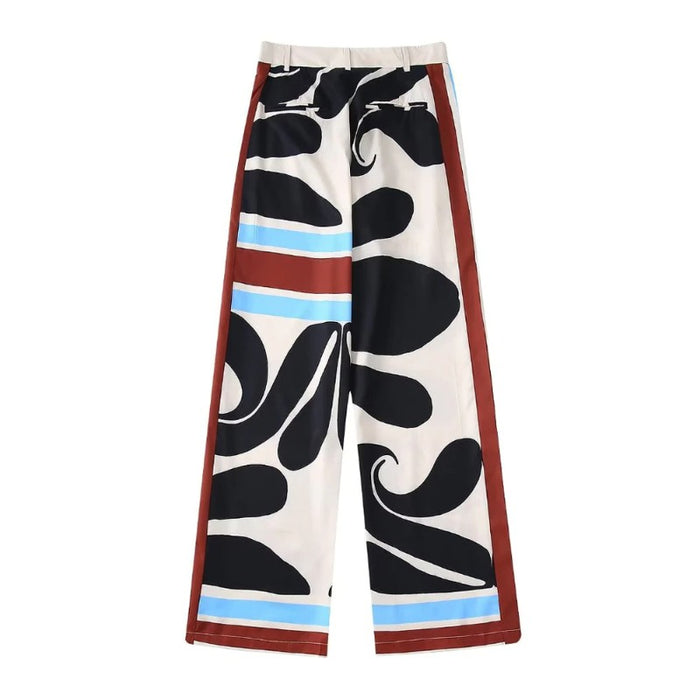 High Waist Front Pockets Printed Straight Pants