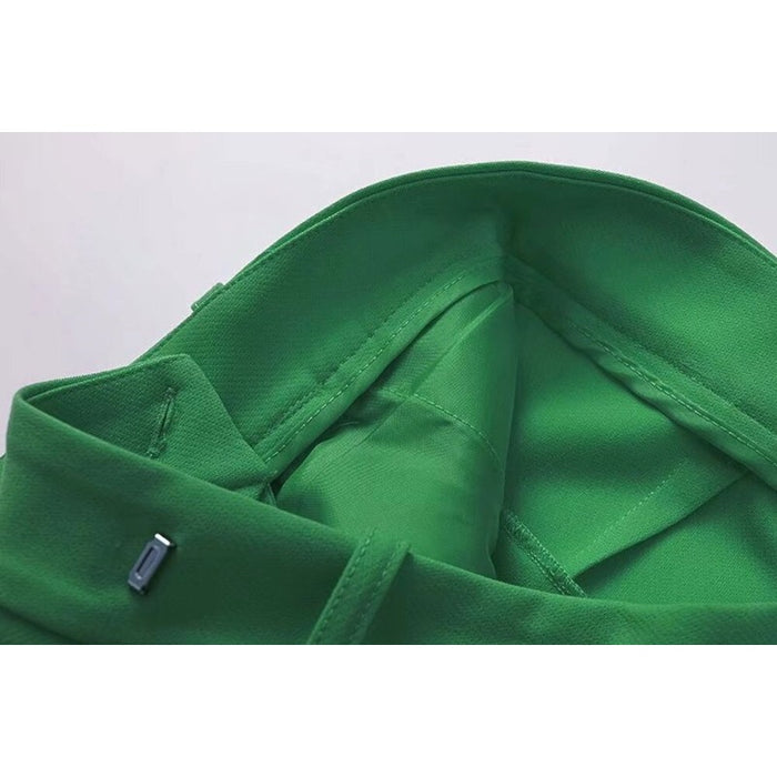 Stylish Green Front Darts Side Pockets Wide Leg Pants