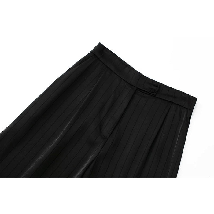 Black Striped Satin Wide Leg Pants