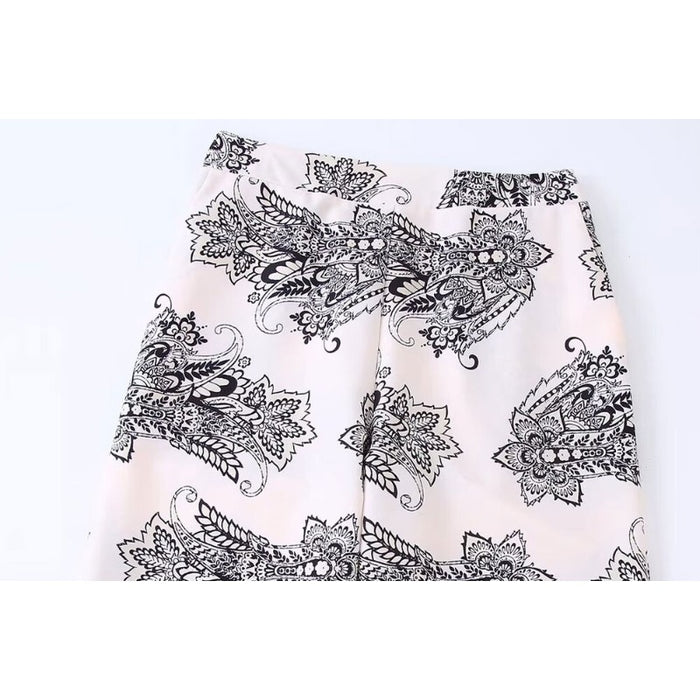 Vintage High Waist Back Elastic Printed Wide Leg Pants