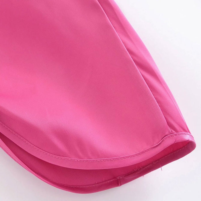 Stylish Pink Side Pockets Satin Slit Hem Pants