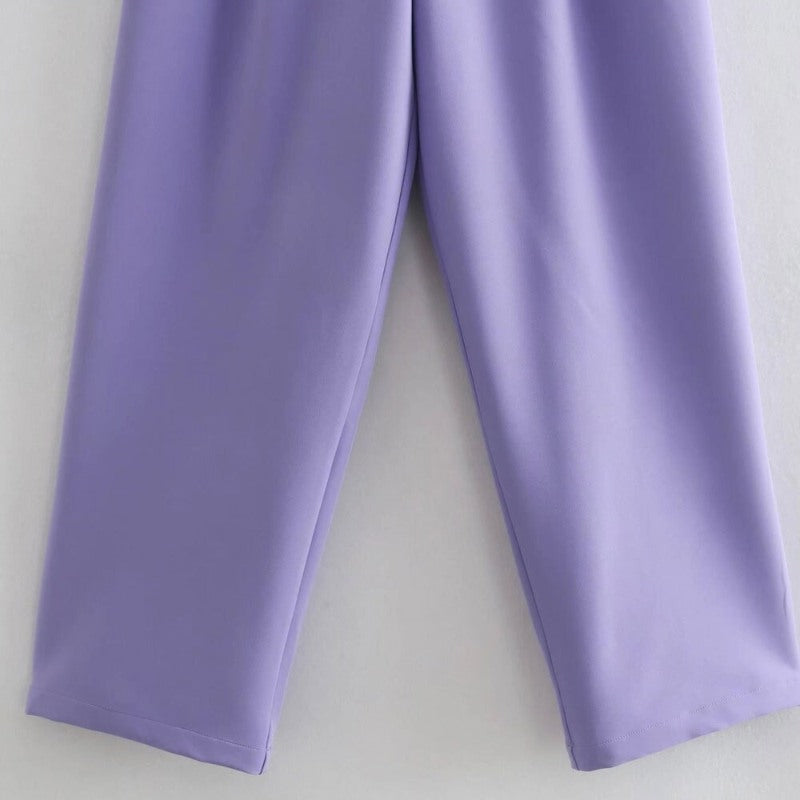 Blue High Waist Zipper Fly Trousers For Women