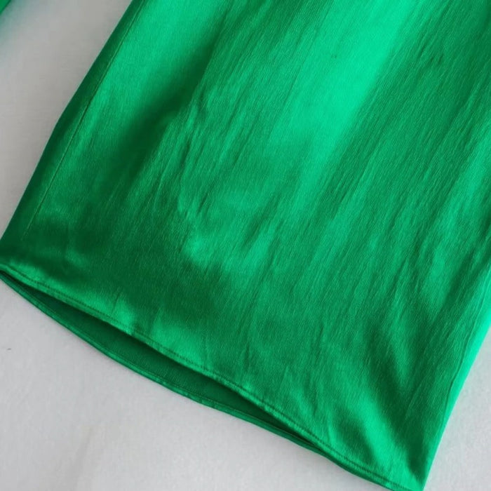 Stylish Green Flowing Satin Straight Pants For Women