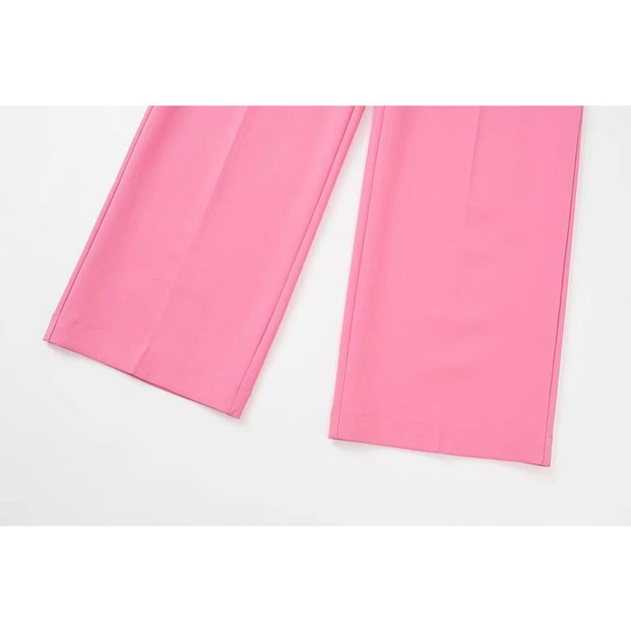 Stylish Vintage Pink High Waist Zipper Fly Female Trousers