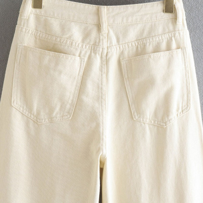 White Casual High Waist Straight Denim Jeans