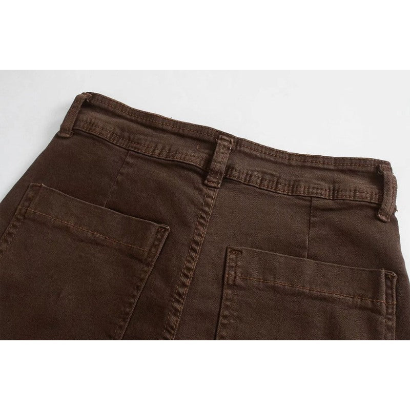 Brown Vintage Style High Waist Loose Denim Pants