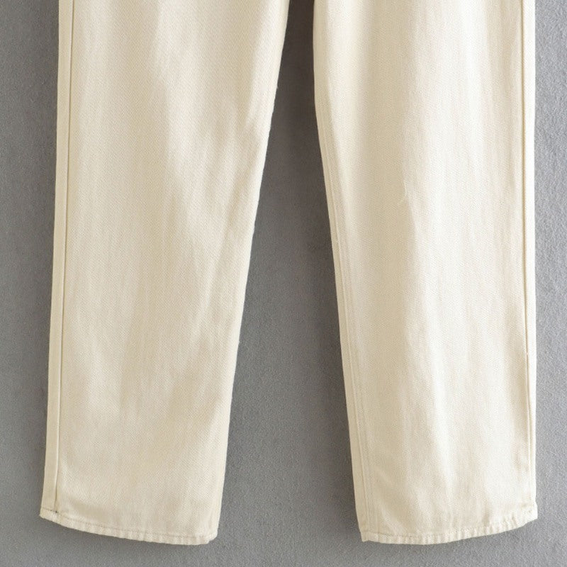 White Casual High Waist Straight Denim Jeans