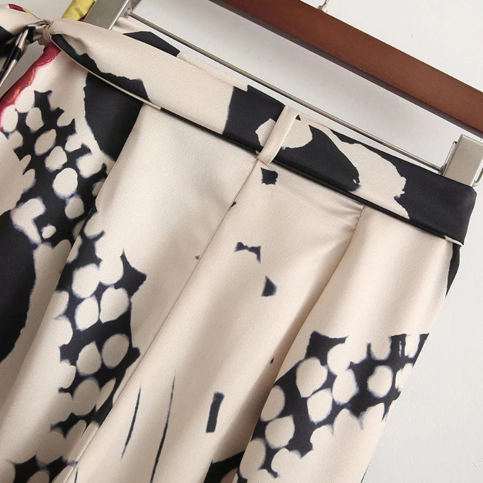 Tied Bow Printed Wrap Wide Leg Pants