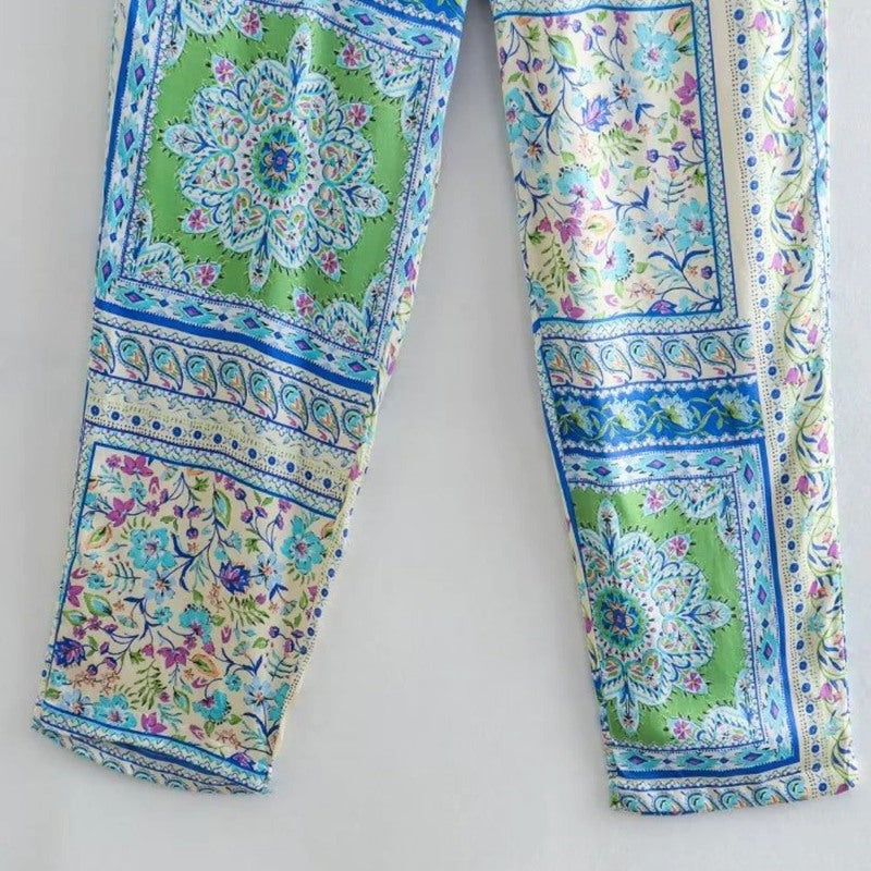 High Elastic Waist Printed Straight Pants For Women