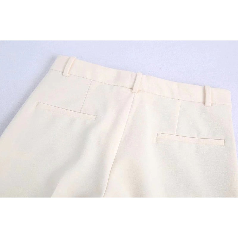 Vintage White Low Waist Zipper Trousers For Women