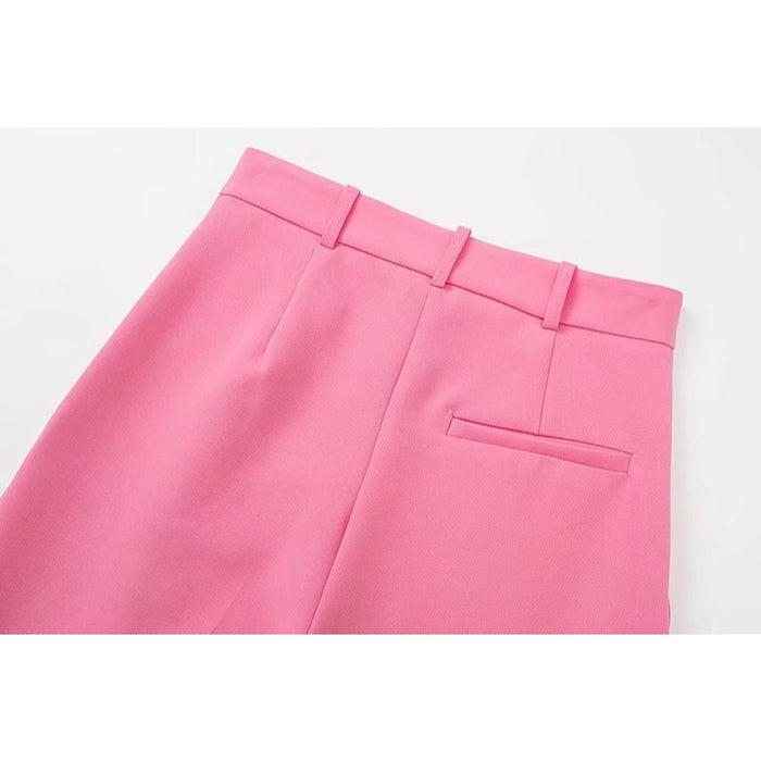 Stylish Vintage Pink High Waist Zipper Fly Female Trousers