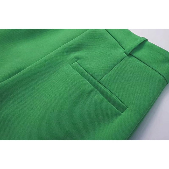 Stylish Green Front Darts Side Pockets Wide Leg Pants