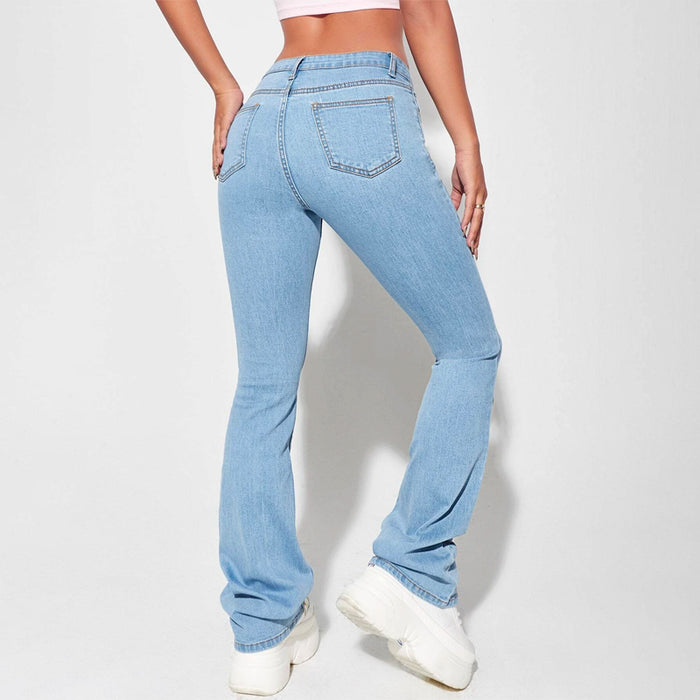 Solid Ripped Flare Leg Jeans