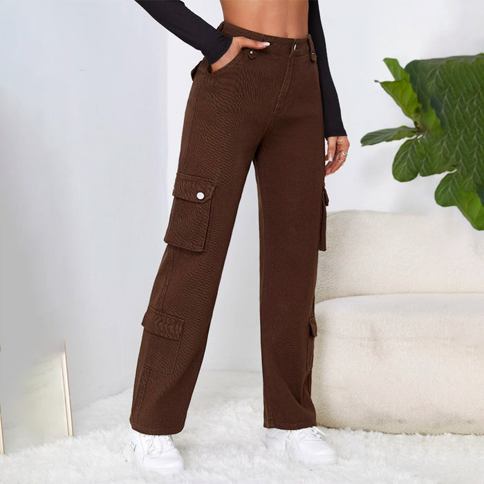 High Waist Flap Pocketed Cargo Jeans