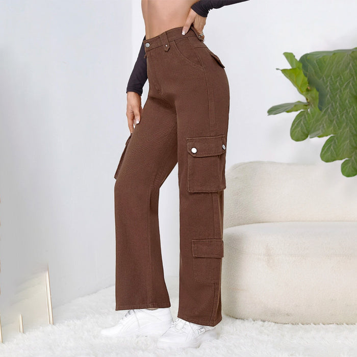 High Waist Flap Pocketed Cargo Jeans