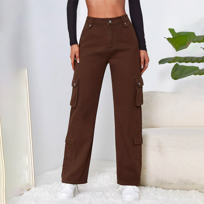 High Waist Flap Pocketed Cargo Jeans