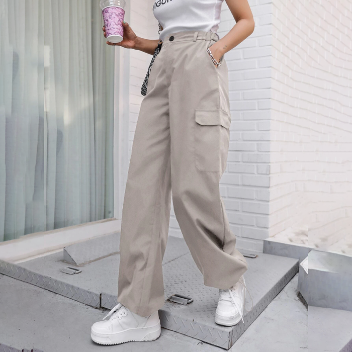 Flap Pocket Drawstring Hem Cargo Pants