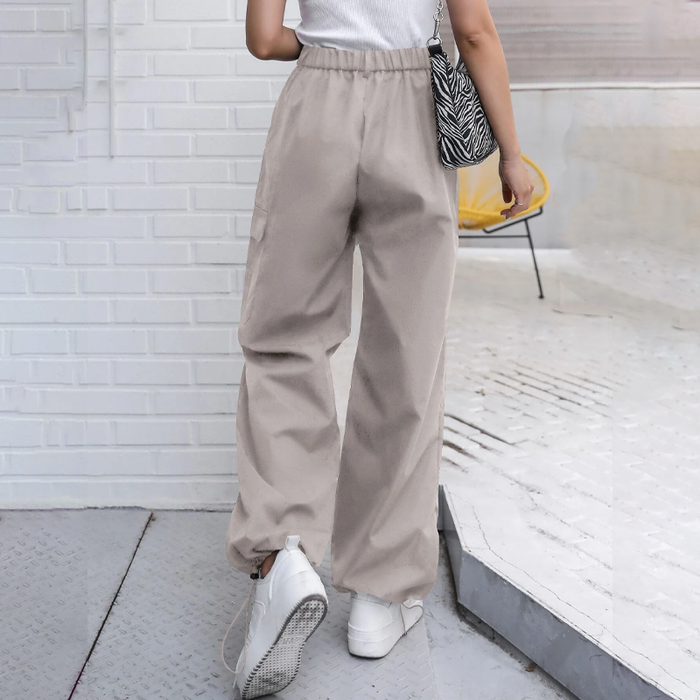 Flap Pocket Drawstring Hem Cargo Pants