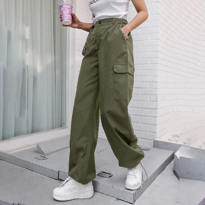 Flap Pocket Drawstring Hem Cargo Pants