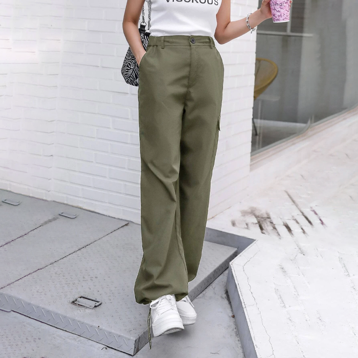 Flap Pocket Drawstring Hem Cargo Pants