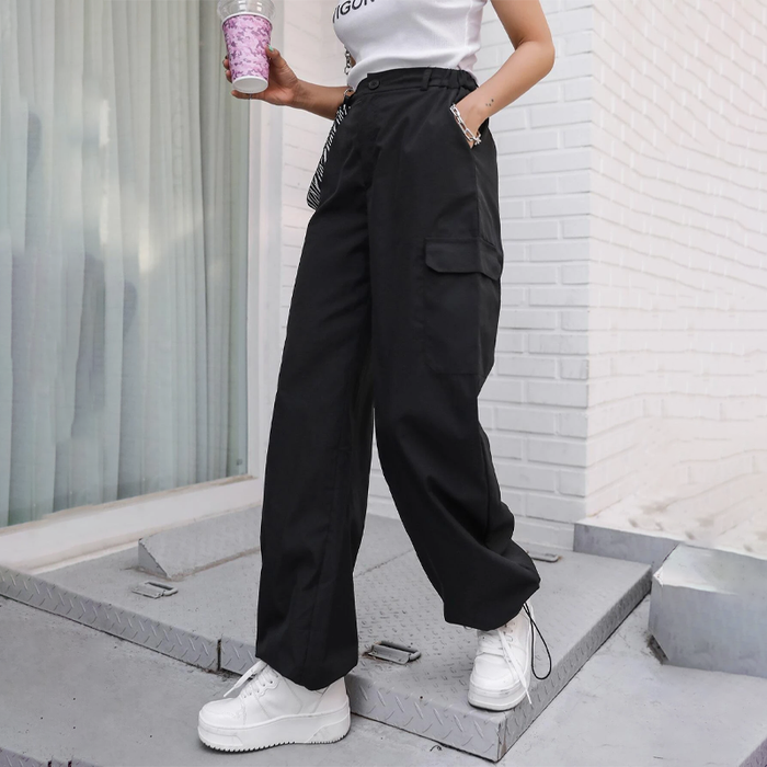 Flap Pocket Drawstring Hem Cargo Pants