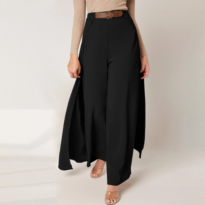 Wide Leg Belted Pants With Skirt