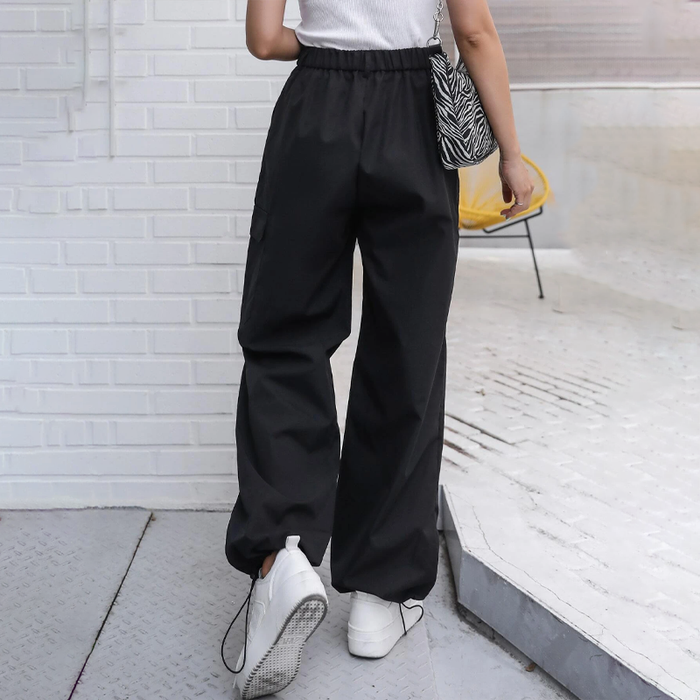 Flap Pocket Drawstring Hem Cargo Pants