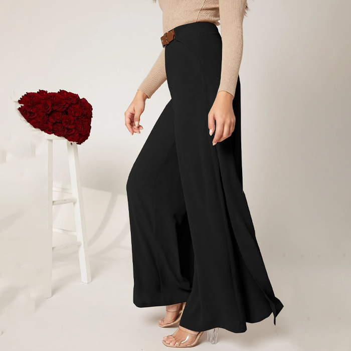 Wide Leg Belted Pants With Skirt