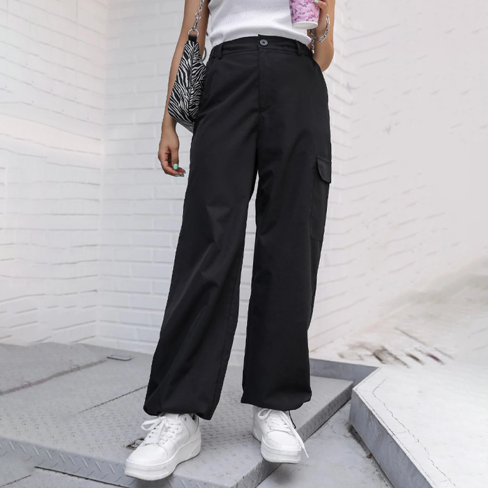 Flap Pocket Drawstring Hem Cargo Pants