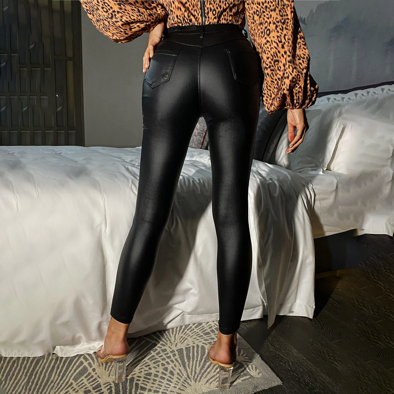 High Waist Thermal Lined PU Leather Skinny Cropped Pants