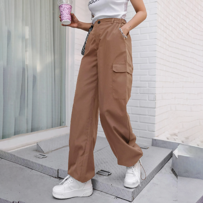 Flap Pocket Drawstring Hem Cargo Pants