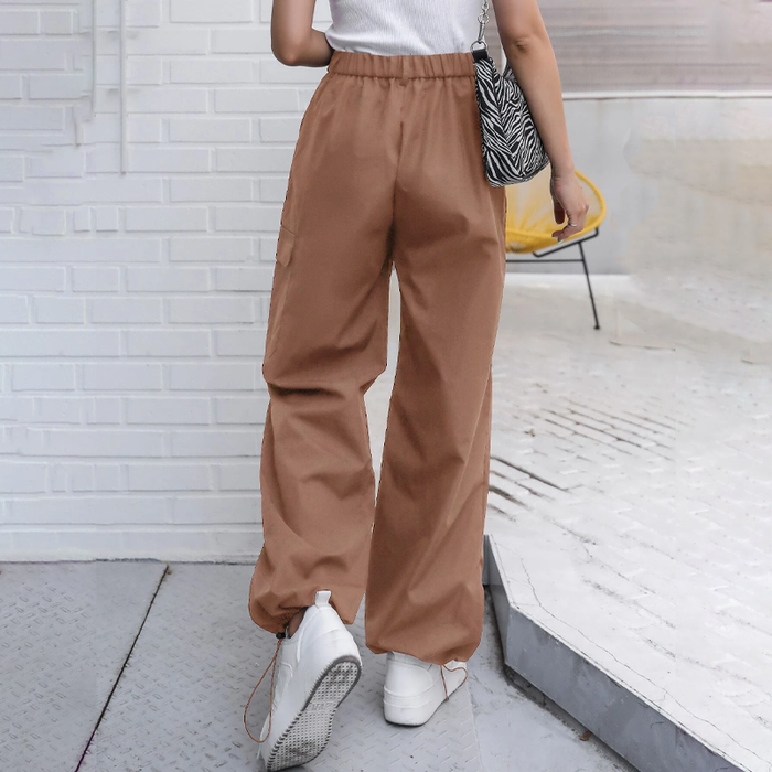 Flap Pocket Drawstring Hem Cargo Pants