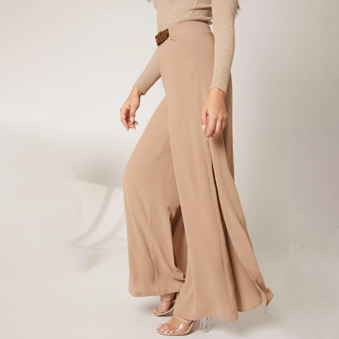 Wide Leg Belted Pants With Skirt