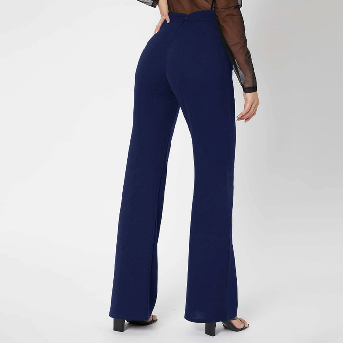 Solid Zipper Flare Leg Pants