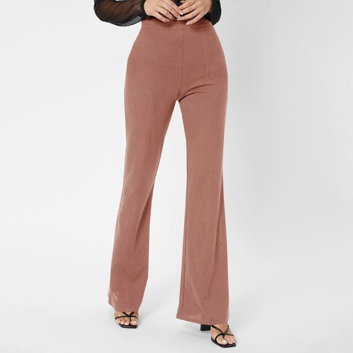 Solid Zipper Flare Leg Pants