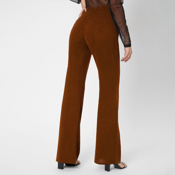 Solid Zipper Flare Leg Pants