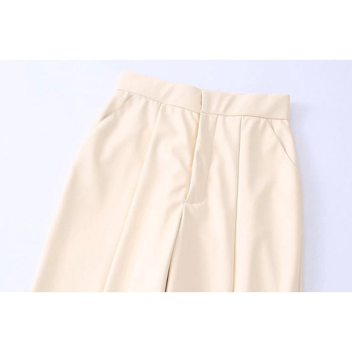 Stylish High Waist Faux Leather Straight Pants