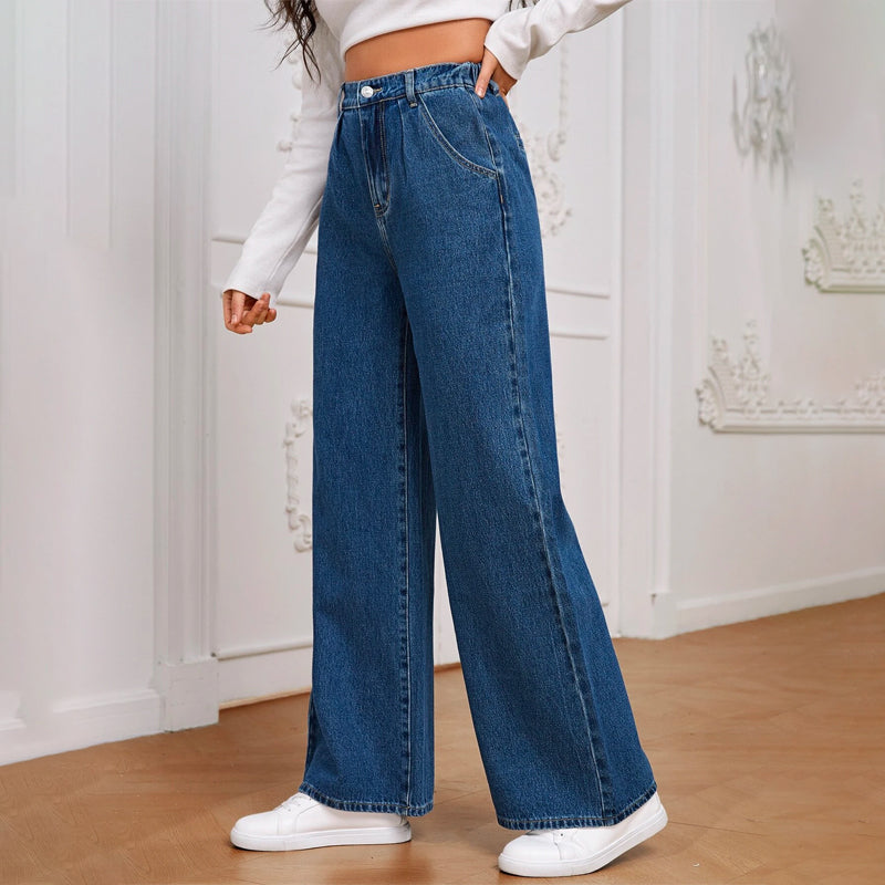High Waist Wide Leg Side Pocket Jeans