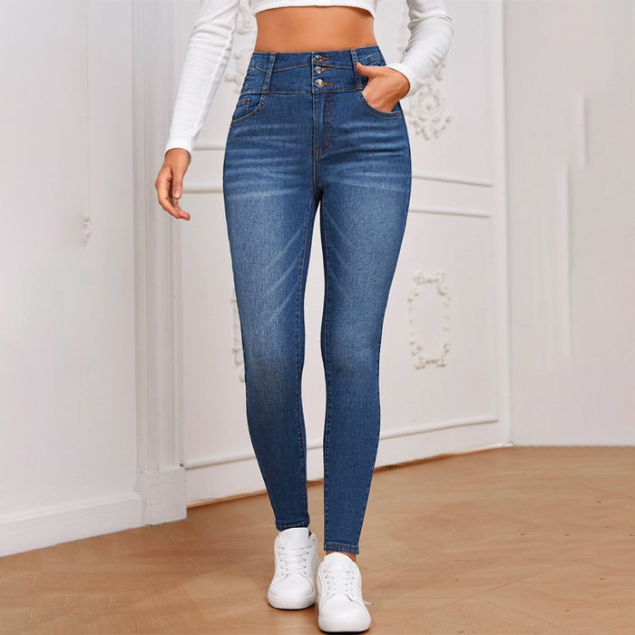 Solid High Waist Button Fly Skinny Jeans