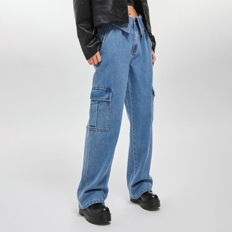 Fold Over Detail Flap Pocket Cargo Jeans