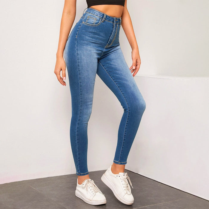 High Waist Stretch Slant Pocket Jeans