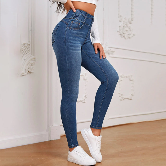 Solid High Waist Button Fly Skinny Jeans