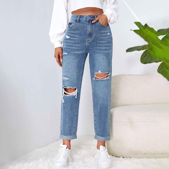 High Waist Ripped Mom Fitted Jeans