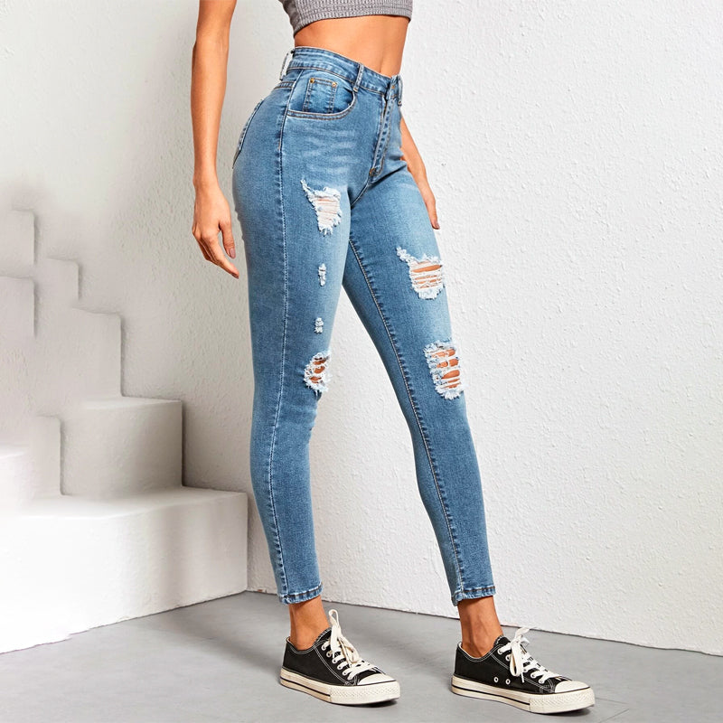 High Waist High Stretch Slant Pocket Skinny Jeans