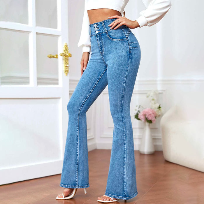 Slant Solid Pocket Flare Leg Jeans