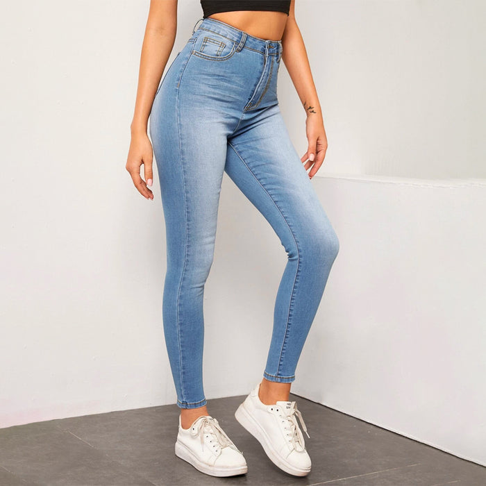 High Waist Stretch Slant Pocket Jeans