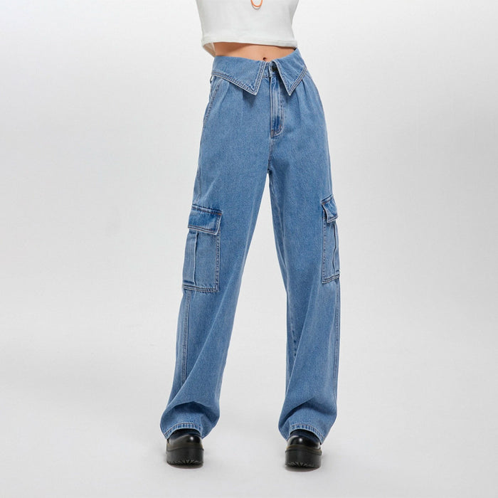 Fold Over Detail Flap Pocket Cargo Jeans