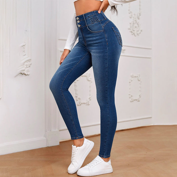 Solid High Waist Button Fly Skinny Jeans