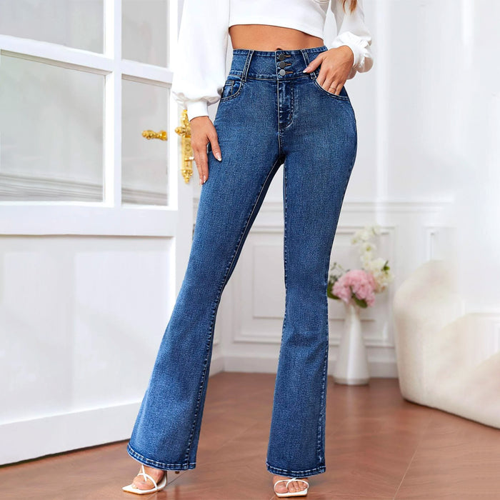 Slant Solid Pocket Flare Leg Jeans