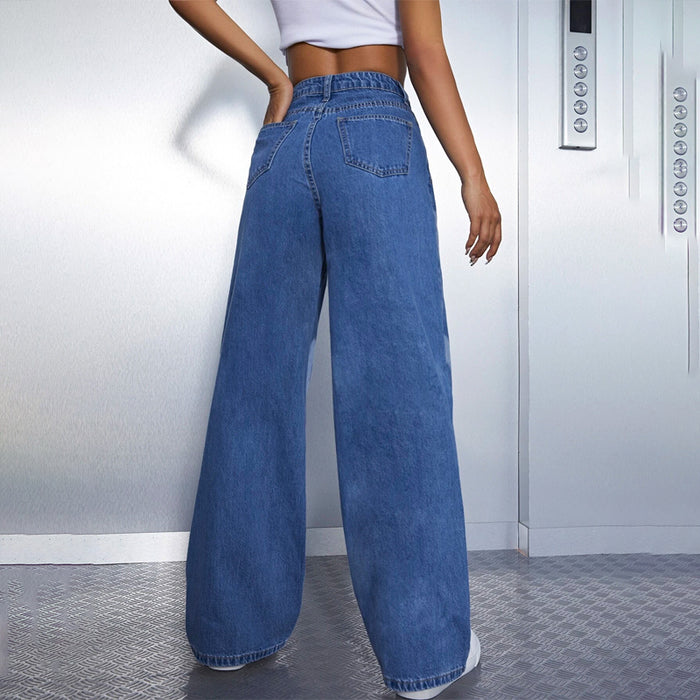 High Waist Heart Print Wide Leg Jeans